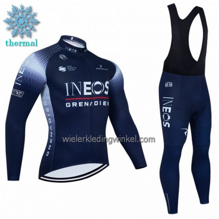 Set Fietsshirt Lange Mouw + Lange Koersbroek 2022 INEOS Grenadiers Winter Thermal Fleece Donkerblauw
